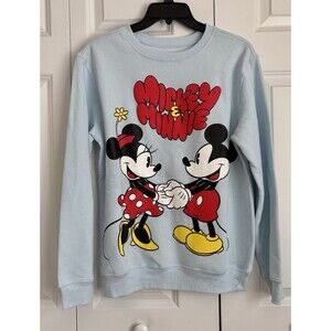 Disney Women's Juniors' Mickey & Minnie Plush Sweatshirt Blue Sizes XS, M, XL